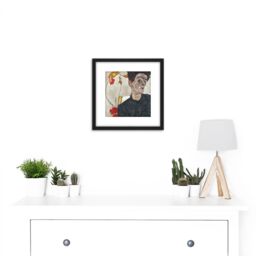 Artery8 Egon Schiele Self Portrait With Physalis 8X8 Inch Square Wooden Framed Wall Art Print Picture with Mount in Black - thumbnail 2