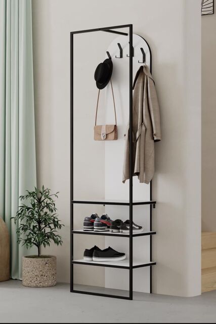 FWStyle Hallway Furniture Shoe Storage Unit Coat Rack White Tall Slim - image 1