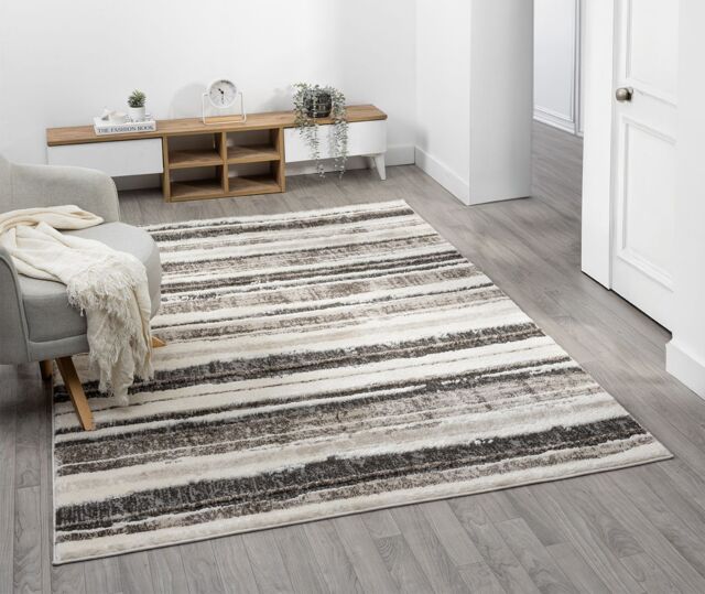 Desire Rugs Eleanor Modern Embossed Living Room Area Rug - Striped Design in Taupe - Size: 200 cm x 290 cm - image 1