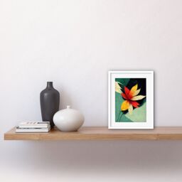 "Artery8 Wall Art Print Abstract Flowers Teal Red Yellow Artwork Framed 9X7 Inch in White - Size: W7"" x H9""" - thumbnail 2