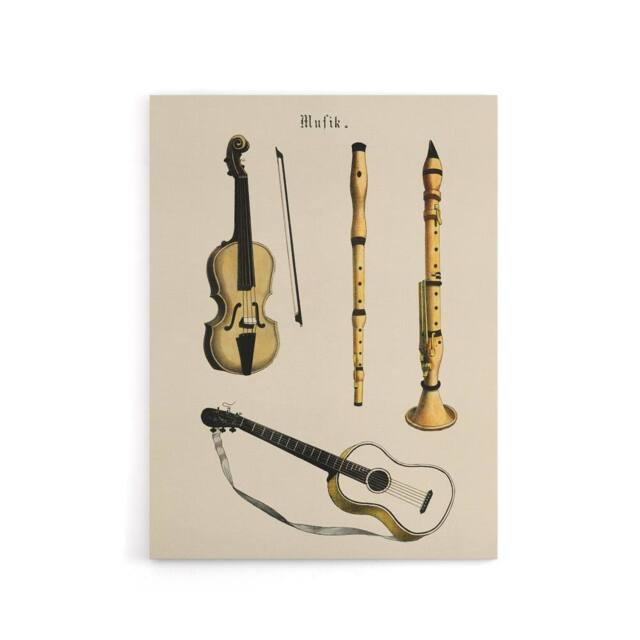 "Artery8 Violin Guitar & Flutes Musical Vintage Canvas Wall Art in Beige - Size: W18"" x H24""" - image 1