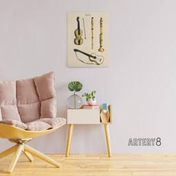 "Artery8 Violin Guitar & Flutes Musical Vintage Canvas Wall Art in Beige - Size: W18"" x H24""" - thumbnail 3