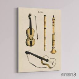 "Artery8 Violin Guitar & Flutes Musical Vintage Canvas Wall Art in Beige - Size: W18"" x H24""" - thumbnail 2