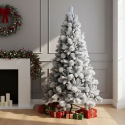 Shatchi 6FT Frosted Snowy Boulder Pine Helsinki Fir Green Tips Bushy Artificial Plain Christmas Tree in White - thumbnail 3