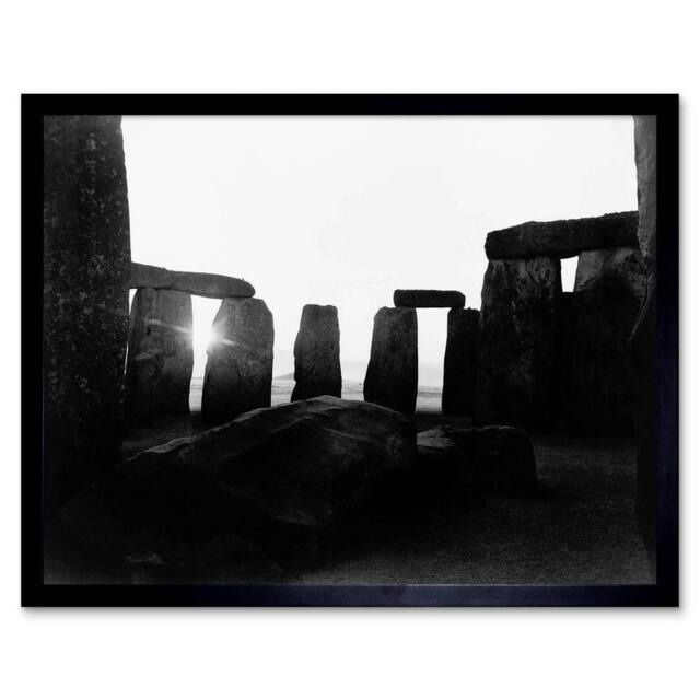 "Artery8 Vintage Photography Landmark Monument Stonehenge Framed Wall Art Print in Black - Size: W12"" x H16""" - image 1