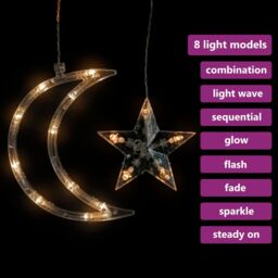 Berkfield Home Star & Moon Fairy Lights Remote Control 138 LED Warm White - thumbnail 4