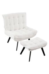 H&O Direct White Accent Chair Footstool Set Single Sofa Home Decor - thumbnail 3