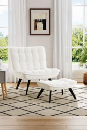 H&O Direct White Accent Chair Footstool Set Single Sofa Home Decor - thumbnail 2