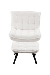 H&O Direct White Accent Chair Footstool Set Single Sofa Home Decor - thumbnail 4