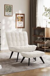 H&O Direct White Accent Chair Footstool Set Single Sofa Home Decor