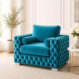 Stratus Interiors Ashley Full Back Chesterfield Plush Velvet Living Room Sofa - Armchair in Teal
