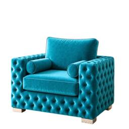 Stratus Interiors Ashley Full Back Chesterfield Plush Velvet Living Room Sofa - Armchair in Teal - thumbnail 2