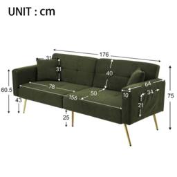 BTM Sofa bed with adjustable backrest cushions & side storage pockets in Green - thumbnail 5