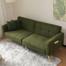BTM Sofa bed with adjustable backrest cushions & side storage pockets in Green - thumbnail 3