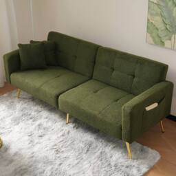 BTM Sofa bed with adjustable backrest cushions & side storage pockets in Green - thumbnail 4