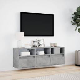 Berkfield Home TV Wall Cabinet with LED Lights Concrete Grey 130x31x45 cm - Size: 130 x 31 x 45 cm - thumbnail 4