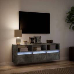 Berkfield Home TV Wall Cabinet with LED Lights Concrete Grey 130x31x45 cm - Size: 130 x 31 x 45 cm - thumbnail 5
