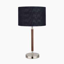 Ruma Silver & Wood Effect Table Lamp with Black Shade - thumbnail 2