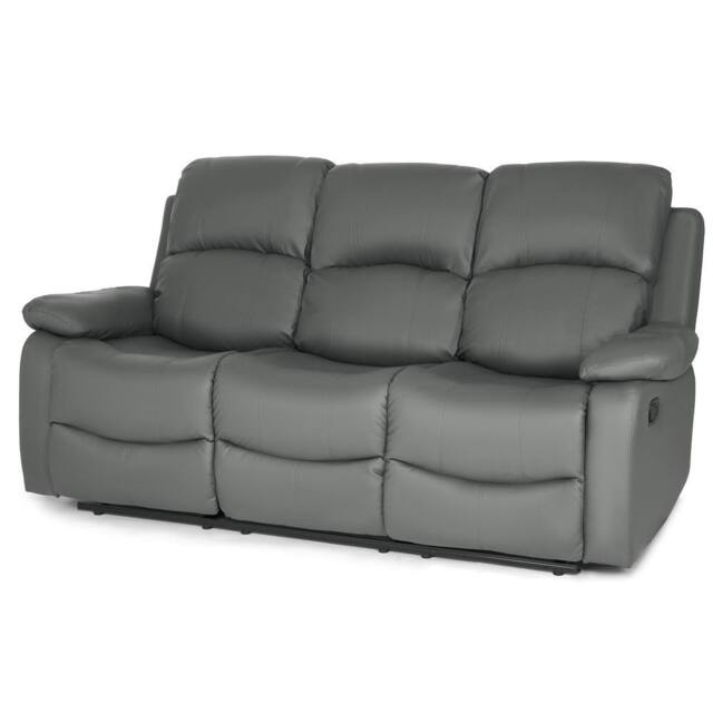 Bravich LTD Bonded Leather Recliner Sofa - 3 Seater in Grey - image 1