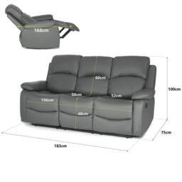 Bravich LTD Bonded Leather Recliner Sofa - 3 Seater in Grey - thumbnail 6