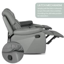 Bravich LTD Bonded Leather Recliner Sofa - 3 Seater in Grey - thumbnail 4