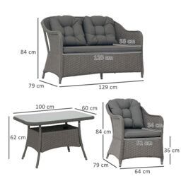 OUTSUNNY 4 PCS Rattan Garden Furniture, Padded Cushions Conversation Sofa Set in Light Grey - thumbnail 3