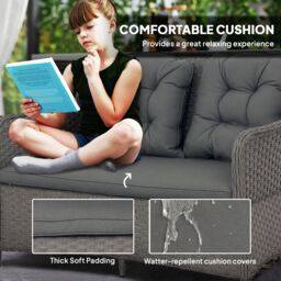 OUTSUNNY 4 PCS Rattan Garden Furniture, Padded Cushions Conversation Sofa Set in Light Grey - thumbnail 6