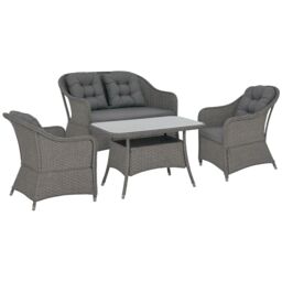 OUTSUNNY 4 PCS Rattan Garden Furniture, Padded Cushions Conversation Sofa Set in Light Grey - thumbnail 2