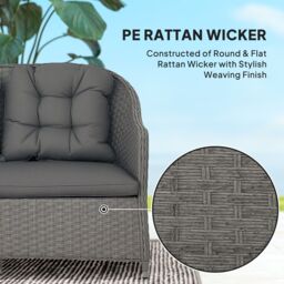OUTSUNNY 4 PCS Rattan Garden Furniture, Padded Cushions Conversation Sofa Set in Light Grey - thumbnail 4