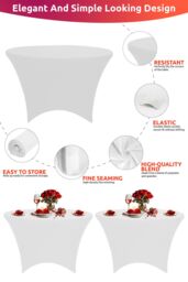 Neel Blue 5FT Round Patio Tablecloth Elastic Spandex Table Cover in White - thumbnail 3
