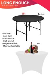Neel Blue 5FT Round Patio Tablecloth Elastic Spandex Table Cover in White - thumbnail 2