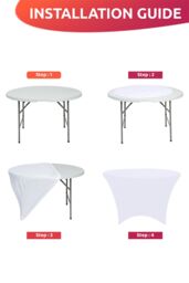 Neel Blue 5FT Round Patio Tablecloth Elastic Spandex Table Cover in White - thumbnail 5