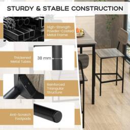 Gymax 5 PCS Industrial Dining Table Set Counter Height Table 4 Bar Stools in Grey - thumbnail 7