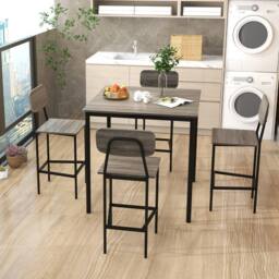 Gymax 5 PCS Industrial Dining Table Set Counter Height Table 4 Bar Stools in Grey - thumbnail 5
