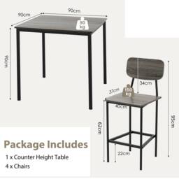 Gymax 5 PCS Industrial Dining Table Set Counter Height Table 4 Bar Stools in Grey - thumbnail 2