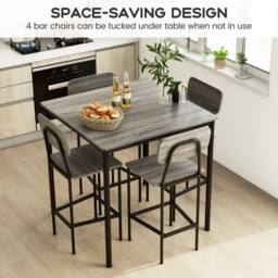 Gymax 5 PCS Industrial Dining Table Set Counter Height Table 4 Bar Stools in Grey - thumbnail 4
