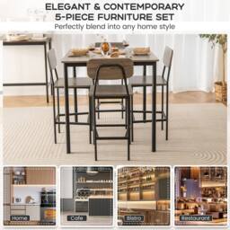 Gymax 5 PCS Industrial Dining Table Set Counter Height Table 4 Bar Stools in Grey - thumbnail 9