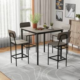 Gymax 5 PCS Industrial Dining Table Set Counter Height Table 4 Bar Stools in Grey - thumbnail 3