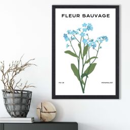 ARTZE Blue Forget Me Not Flower Market Minimalist Framed Print SIZE: A3 with Black Frame in Mid Blue - thumbnail 2