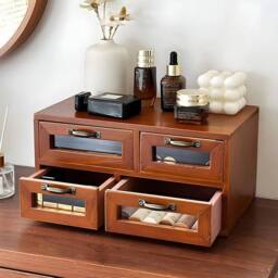 Kelvenix Vintage Wooden Desk Organizer 4 Drawer Storage Box in Brown - thumbnail 4