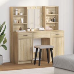 Berkfield Home 3 Piece Dressing Table Set Sonoma Oak Engineered Wood in Beige - thumbnail 1