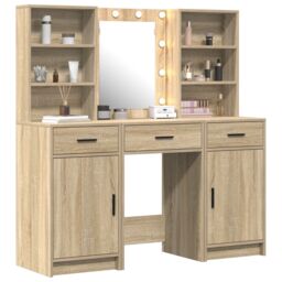 Berkfield Home 3 Piece Dressing Table Set Sonoma Oak Engineered Wood in Beige - thumbnail 3
