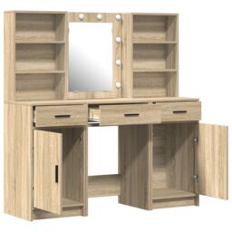 Berkfield Home 3 Piece Dressing Table Set Sonoma Oak Engineered Wood in Beige - thumbnail 6