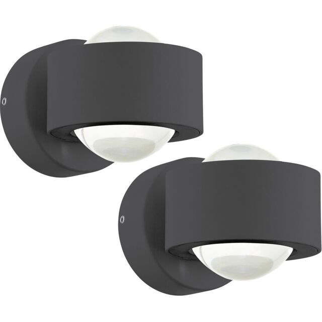 Loops 2 PACK IP44 Outdoor Wall Light Anthracite Cast Aluminium 2W LED Lamp - image 1