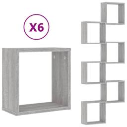 Berkfield Home Wall Cube Shelves 6 pcs Grey Sonoma 30x15x30 cm - Size: 30 x 15 x 30 cm - thumbnail 2