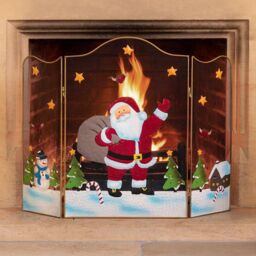 Christmas Fireguard Santa Claus 61cm Decoration Xmas Fireplace Screen Fire Guard 3 Panel Folding - thumbnail 1