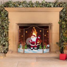 Christmas Fireguard Santa Claus 61cm Decoration Xmas Fireplace Screen Fire Guard 3 Panel Folding - thumbnail 3