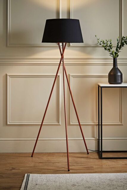 ValueLights Camden Copper Metal Tripod Floor Lamp with Black Tapered Lamp Shade - image 1
