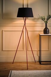 ValueLights Camden Copper Metal Tripod Floor Lamp with Black Tapered Lamp Shade - thumbnail 2