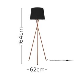 ValueLights Camden Copper Metal Tripod Floor Lamp with Black Tapered Lamp Shade - thumbnail 9